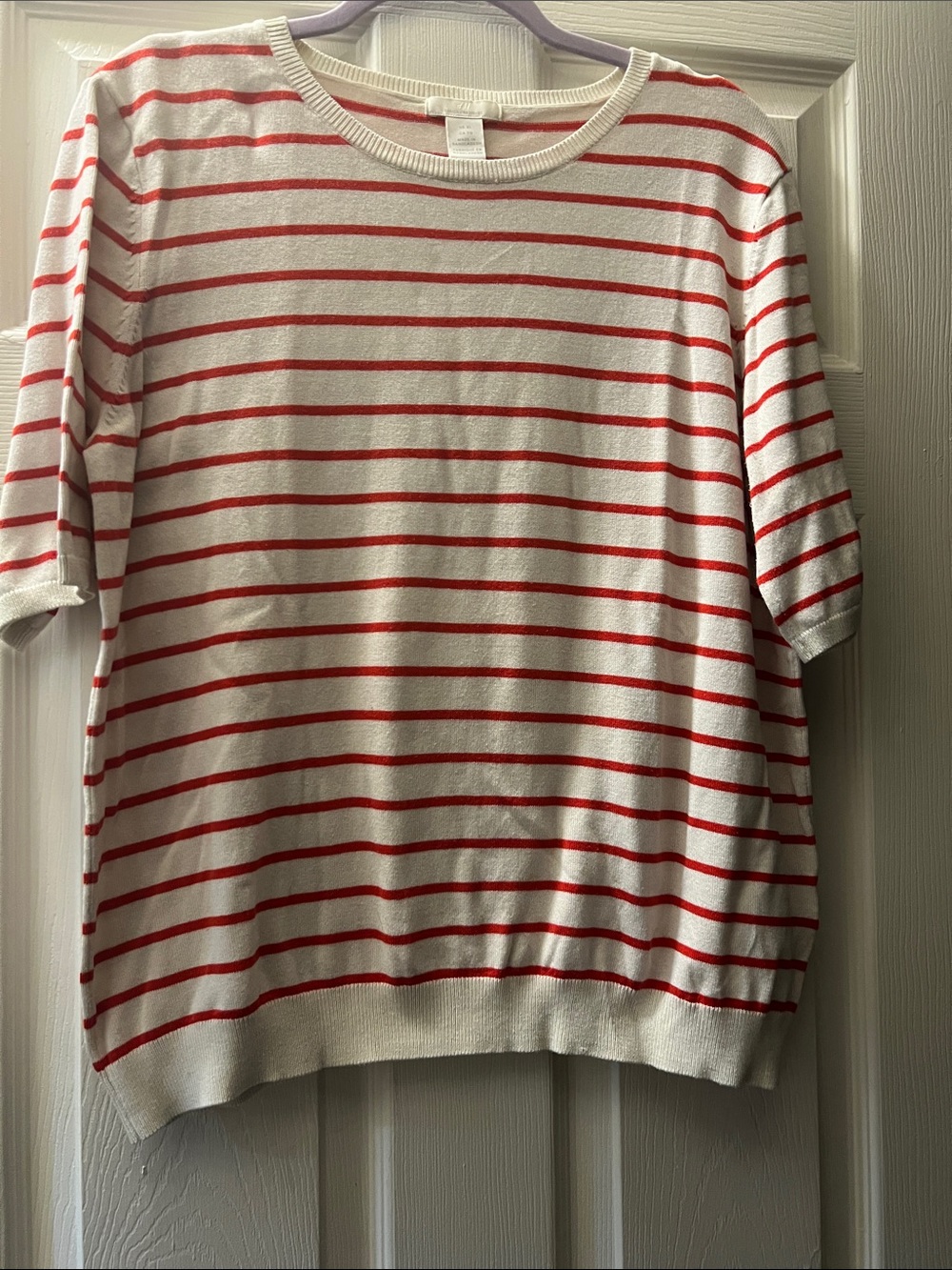 H&M White Short-Sleeve Tee with Red Stripes